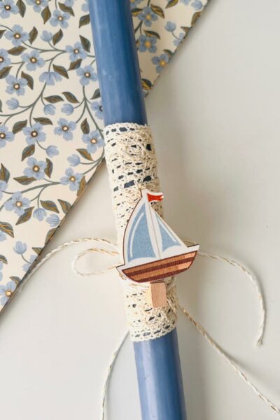 Λαμπάδα μπλε με καραβάκι